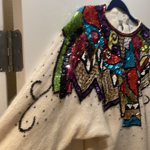 White Large 80s Sequin Sweater - Picture 3 of 4
